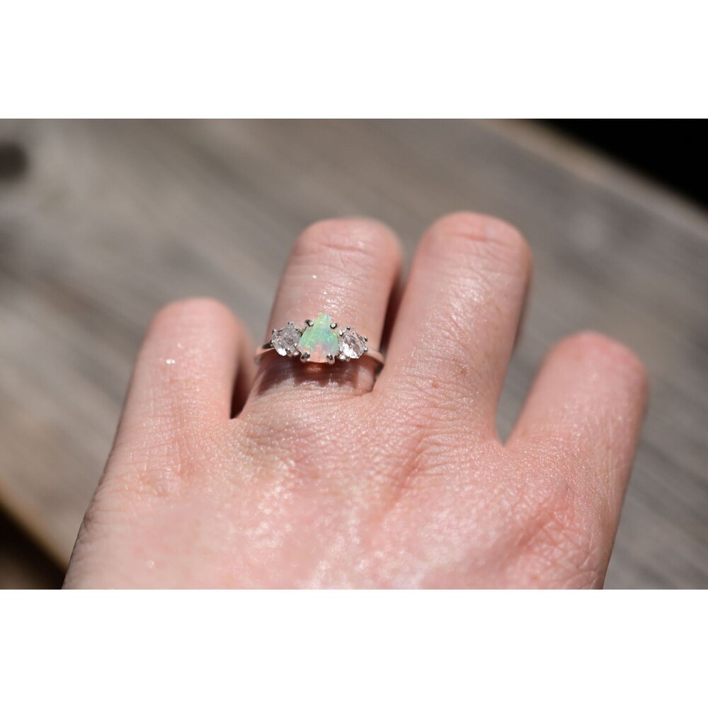 Opal Ring, Unique Engagement Jewelry, Handmade Diamond Ring, Wedding Band, Anniv